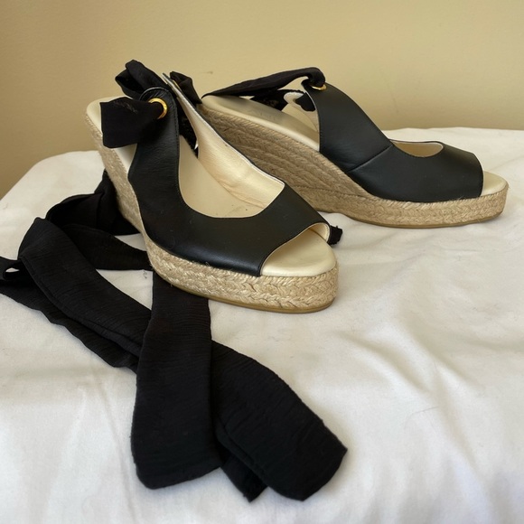 Anesis Greece handcrafted leather wedge heels size 7.5 with black tie ankle - Picture 1 of 7